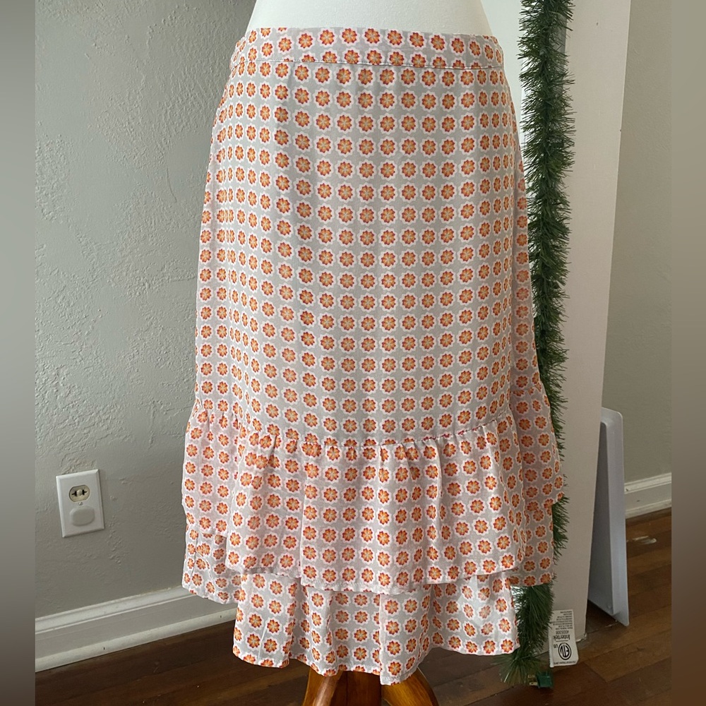 Downeast Multicolor Floral Lined Ruffle Knee Length Cottage Casual Beach Skirt M